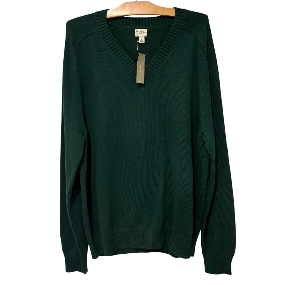J. Crew | Men's Sweater Green Pullover V Neck Cotton Holiday Preppy NWT- Size XL